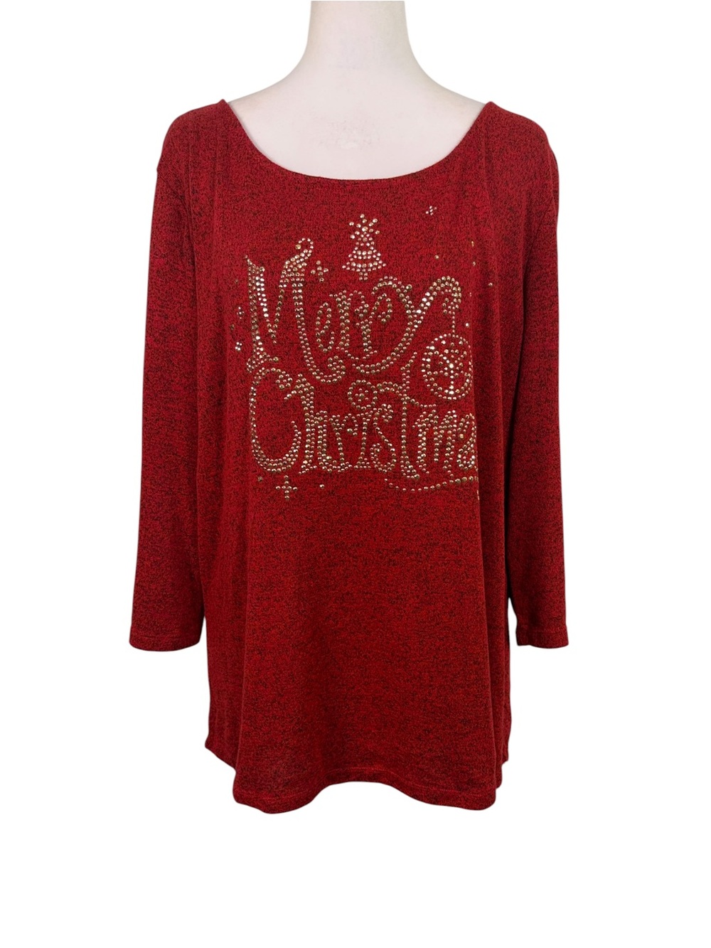 Magical Season XL Merry Christmas Gold beaded Red Holiday Tunic Top - Picture 2 of 10